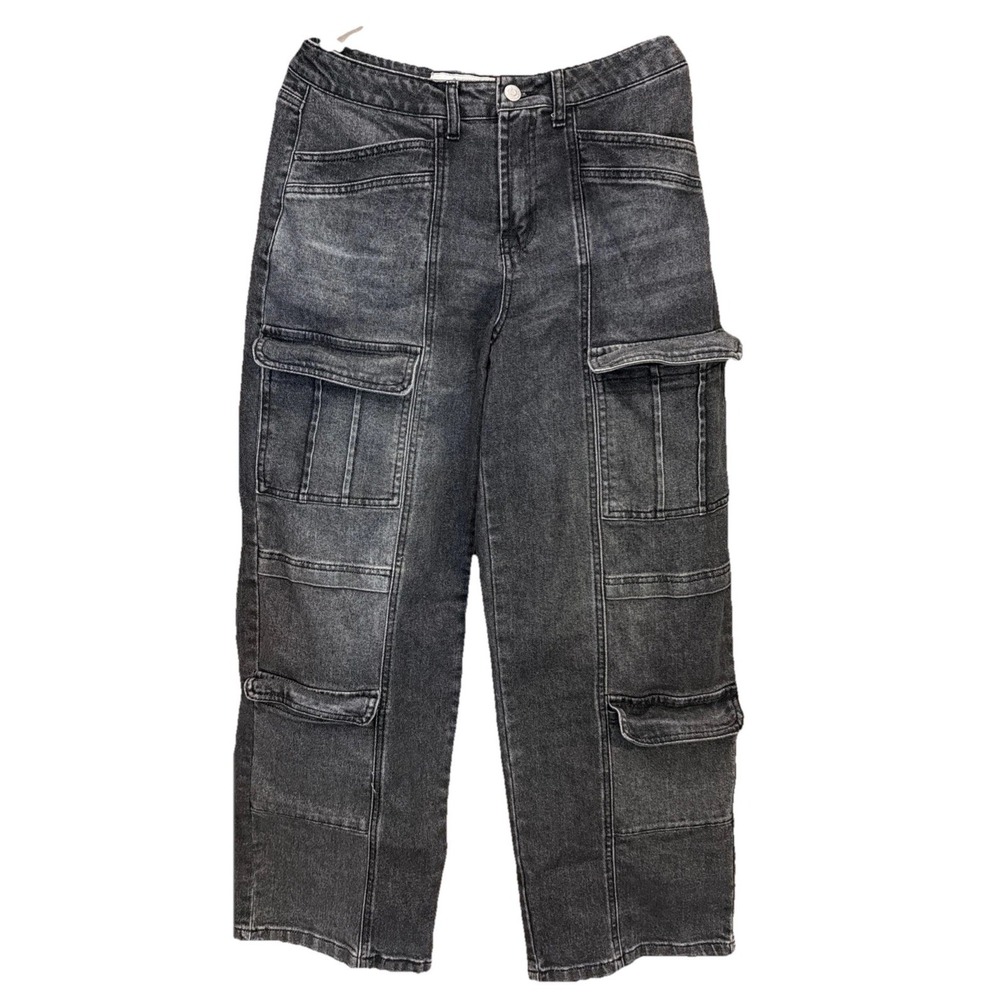 Slouchy Skater Cargo Y2K Grunge Baggy Whimsigoth Black Acid Wash W30/L27.5 SZ 11
